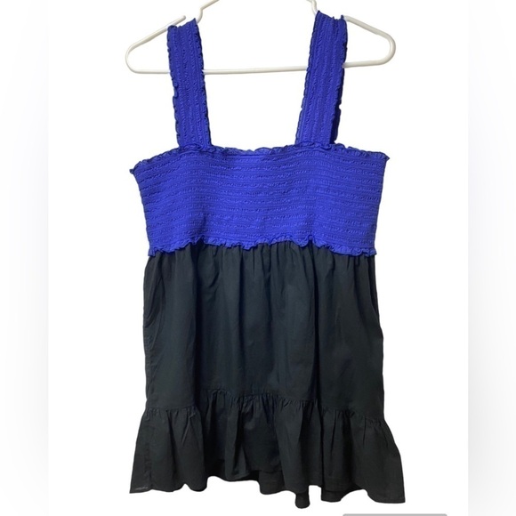 Kohl’s Elle Smocked Babydoll Tiered Closed Button Down Spaghetti Strap Sz Large - Picture 3 of 8